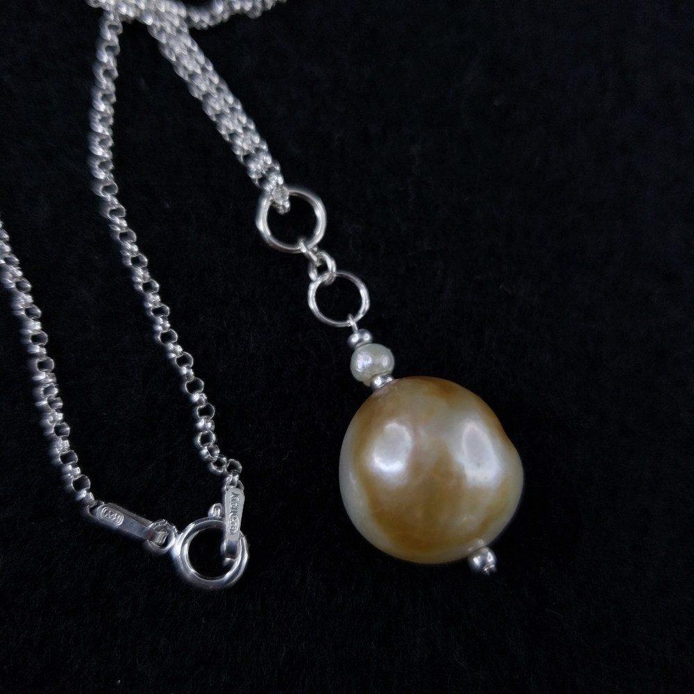 Sterling silver pearl pendant necklace Italian stamped 925 - Picture 7 of 12
